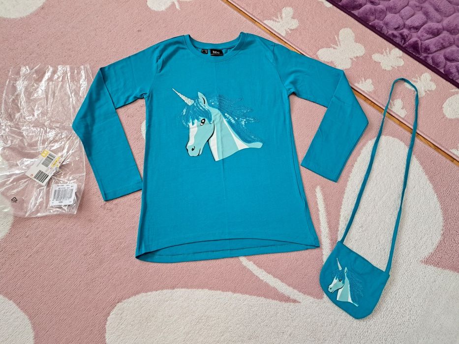 Nowa bluzka tunika t-shirt z długim rękawem 152/158 jednorożec