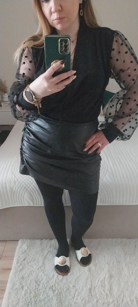 Body czarne L/XL tiulowe tiulowe rękawy