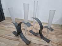 Nowoczesne świeczniki / wazony – metal i szkło, 2 sztuki, 37x30x50 cm