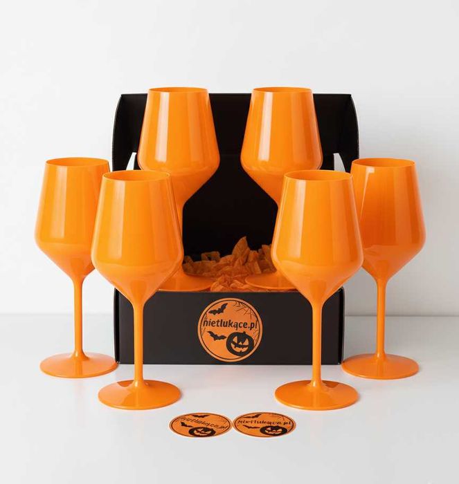Kieliszki Halloween – prezent, 6 pomarańczowych 470 ml Tritan, impreza