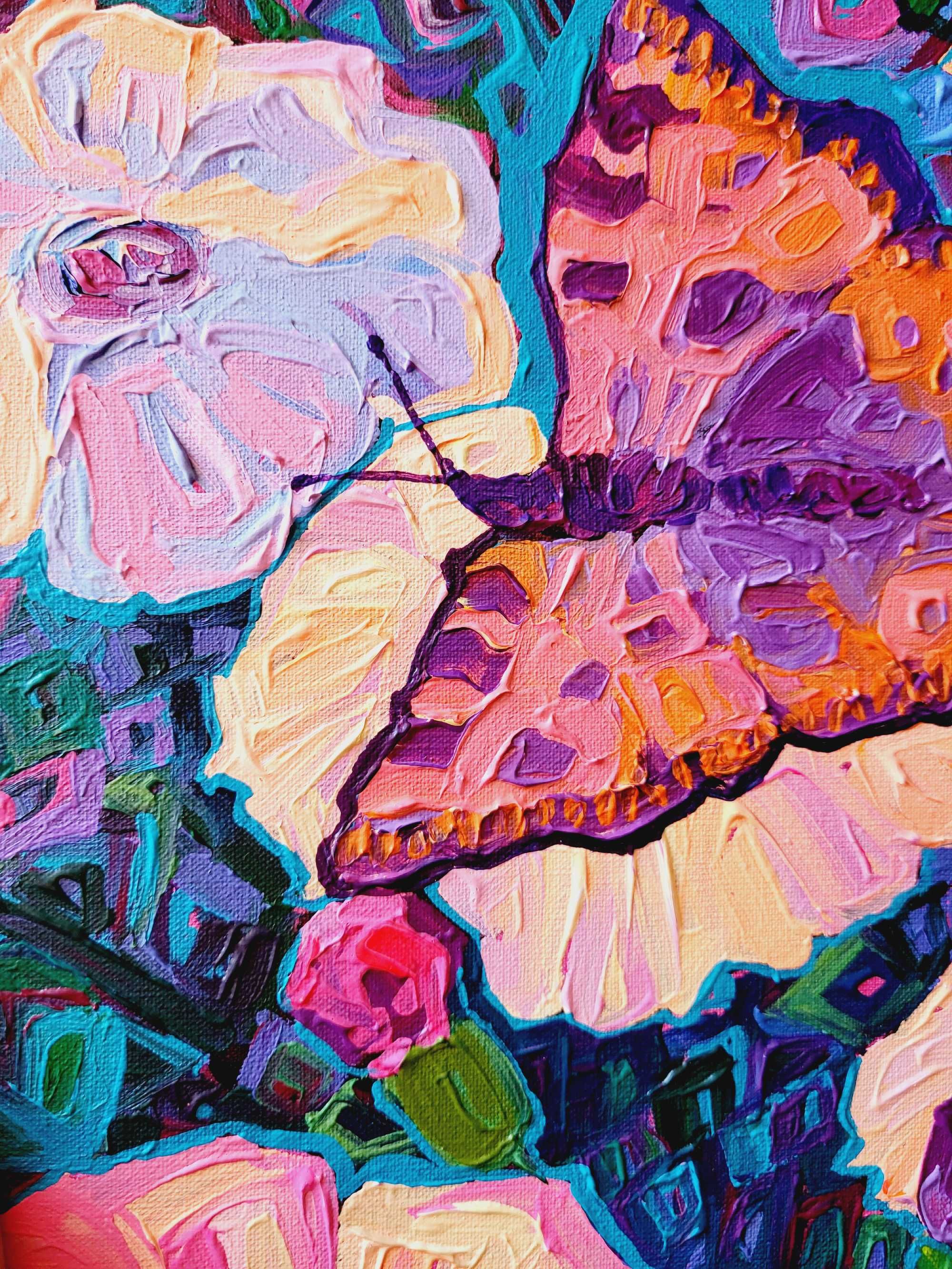 Oryginalny obraz akrylowy motyle na płótnie 50x70 cm abstrakcja natury