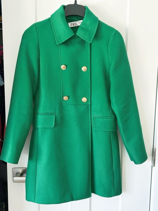 Płaszcz Zara Xs zielony w kratę