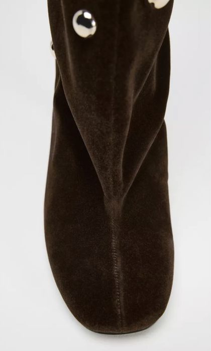 Оксамитові черевіки zara, коричневі сапожки зара