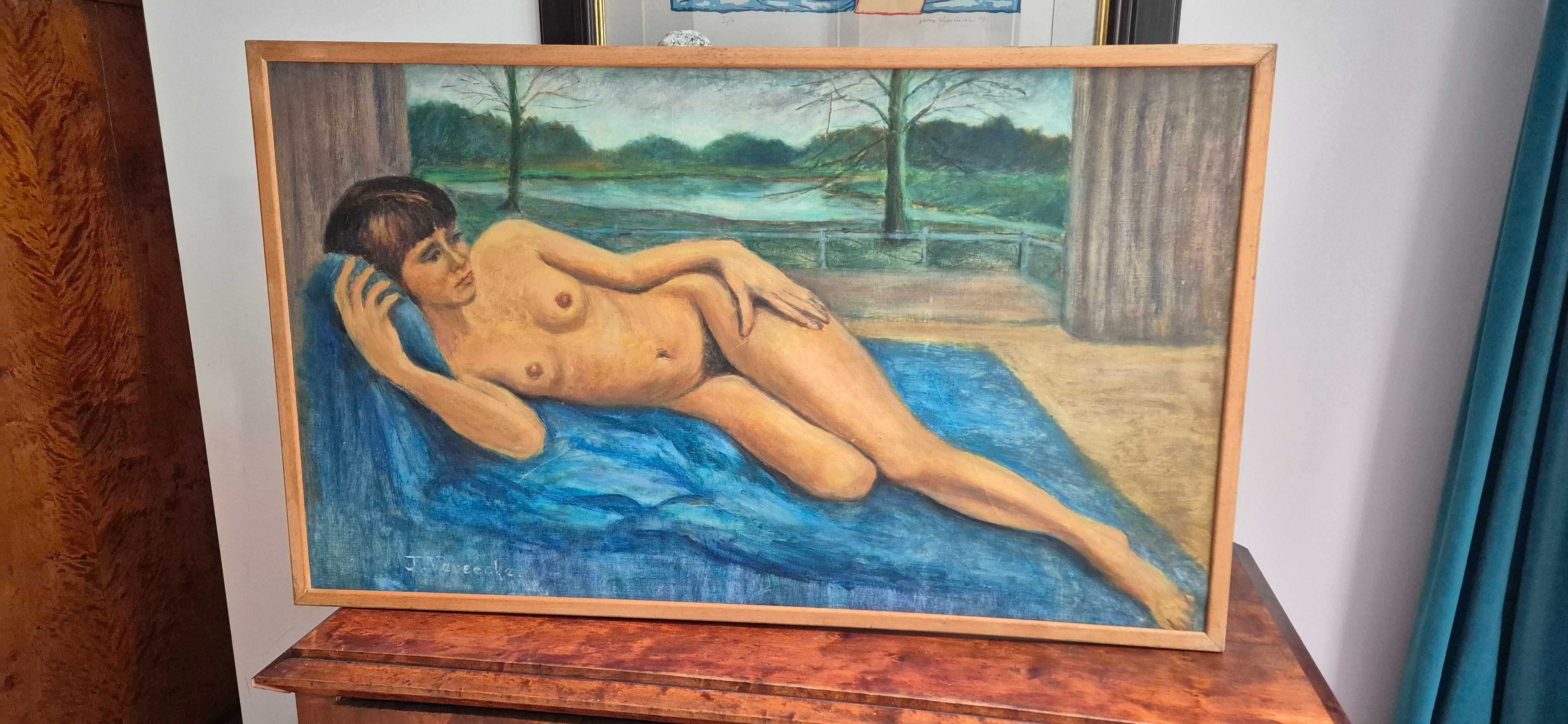 Obraz olej akt impresjonizm Kisling sygnowany J. Vareecke Belgia