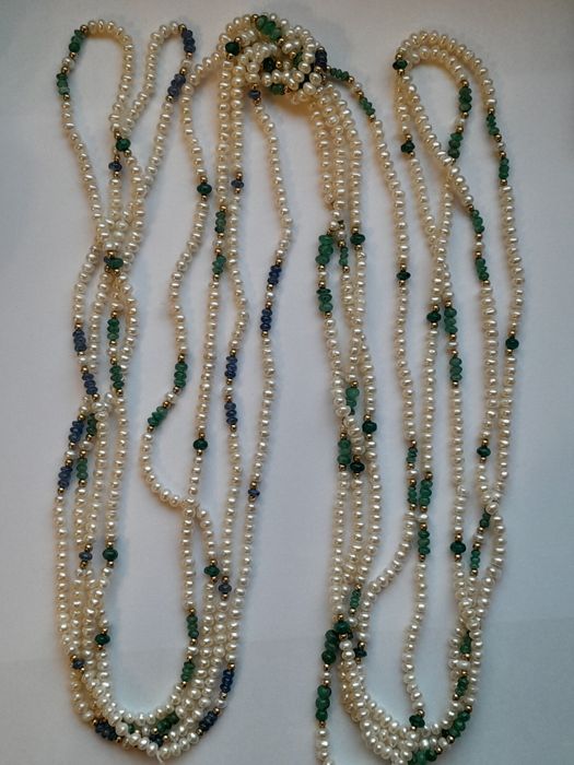 Piękny Naszyjnik Złociste Perły 8.3mm Diamenty Złoto 750