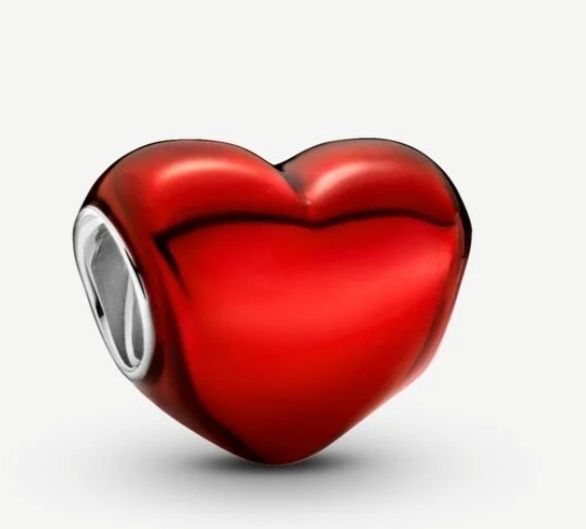 Conta coração vermelho metalizado - PANDORA