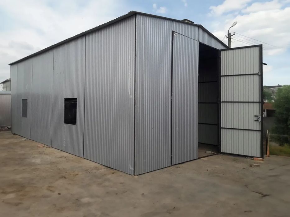 Hala 6x10 m - Dach dwuspadowy, Brama dwuskrzydłowa, Aluminium