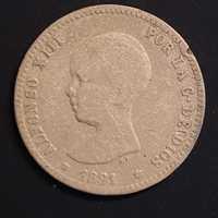 Hiszpania, 1 peseta, 1891 rok, Ag 0,835