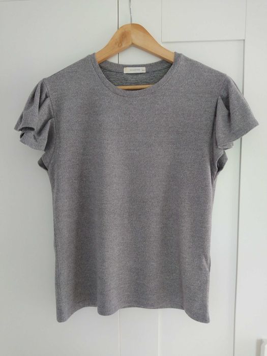 Bluzka damska z falbankami szara melanżowa Reserved XS/S na lato