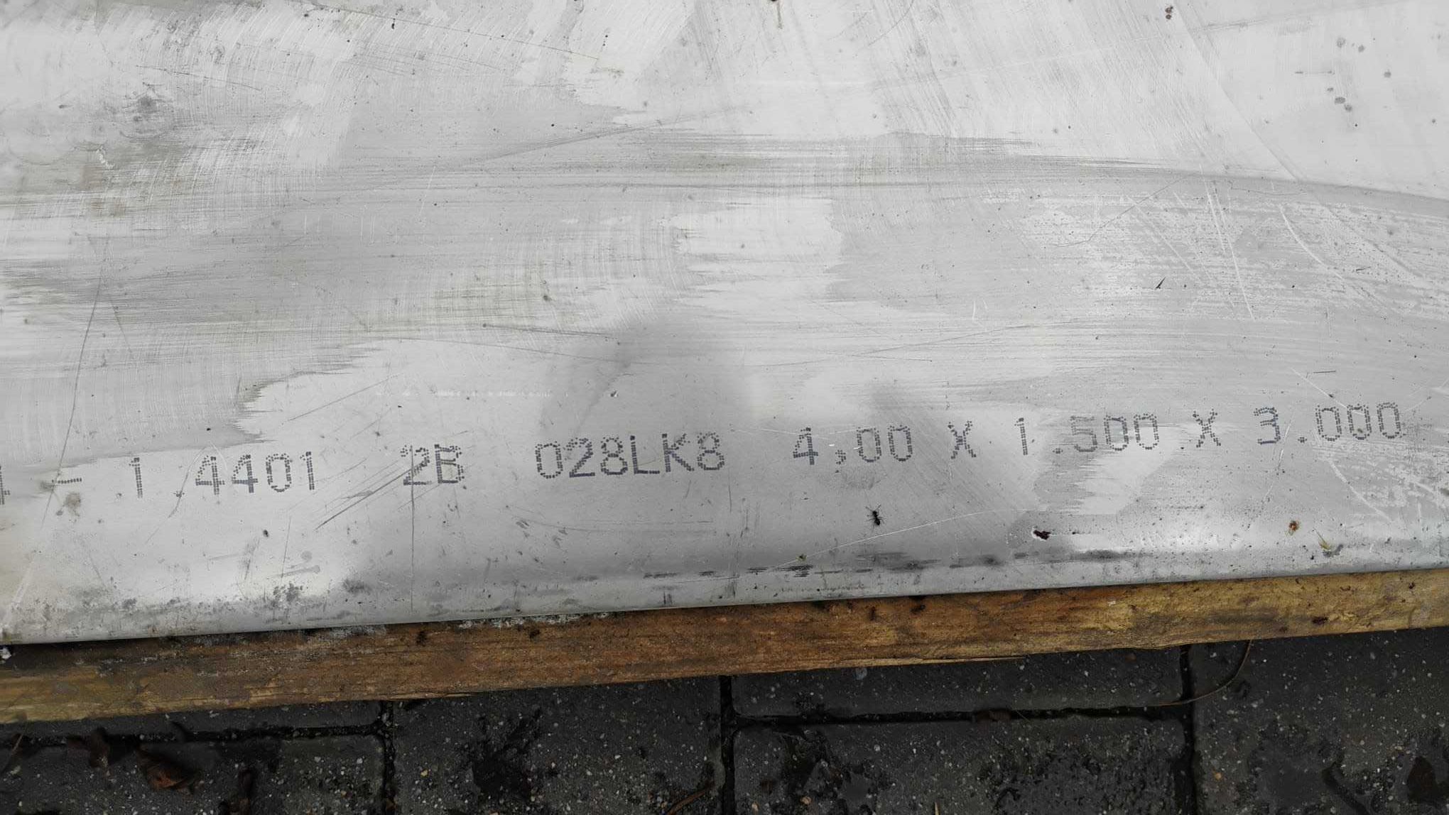 Blacha nierdzewna  gatunek 1.4404 arkusze 3000x1500 4mm
