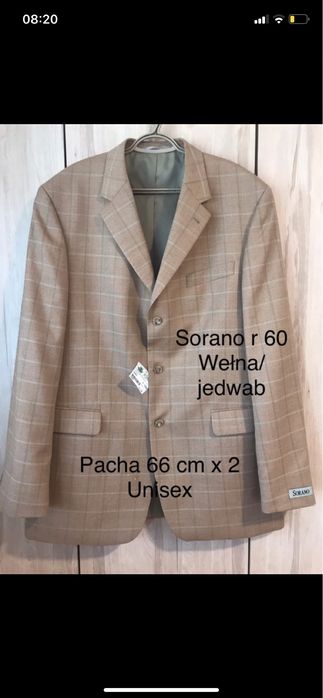 Sorano Sakko marynarka męska r 60 XXL wełna jedwab Unisex Morelowa brą