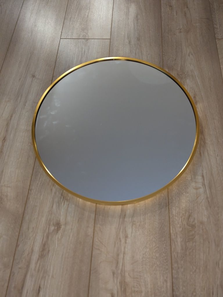 Piękne złote lustro okrągłe metalowa rama  nowe