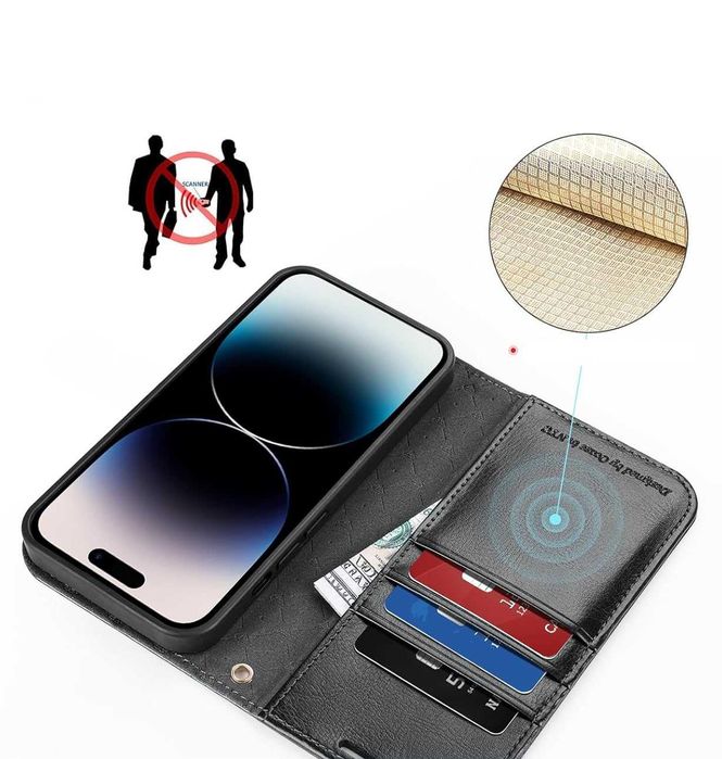 Ocase etui skórzane iPhone 15 Pro Max czarne magsafe portfel 2w1