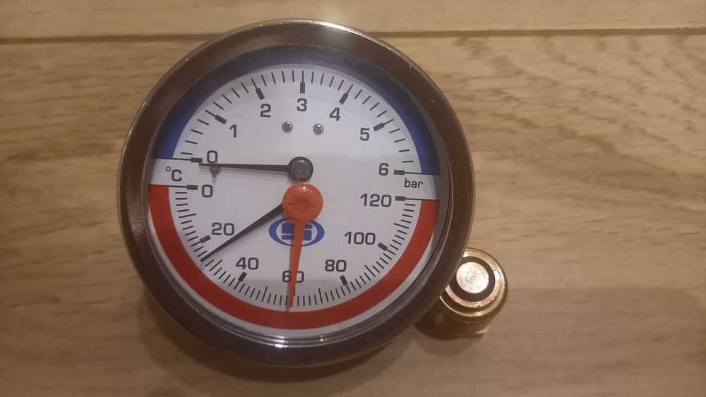 Термоманометр аксіальний GROSS 6 bar 120°C G 1/4" з клапаном 1/2"
