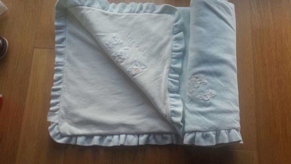 Manta azul de Bebé dupla face em algodão com bordado