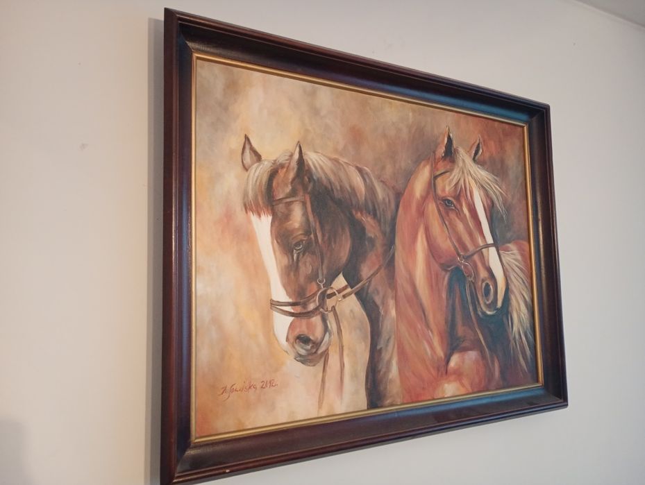 Obraz olejny konie .