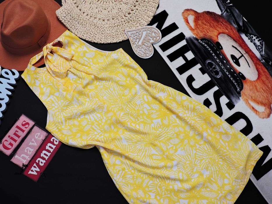 H&M Śliczna żółta zwiewna sukienka wiązanie 36