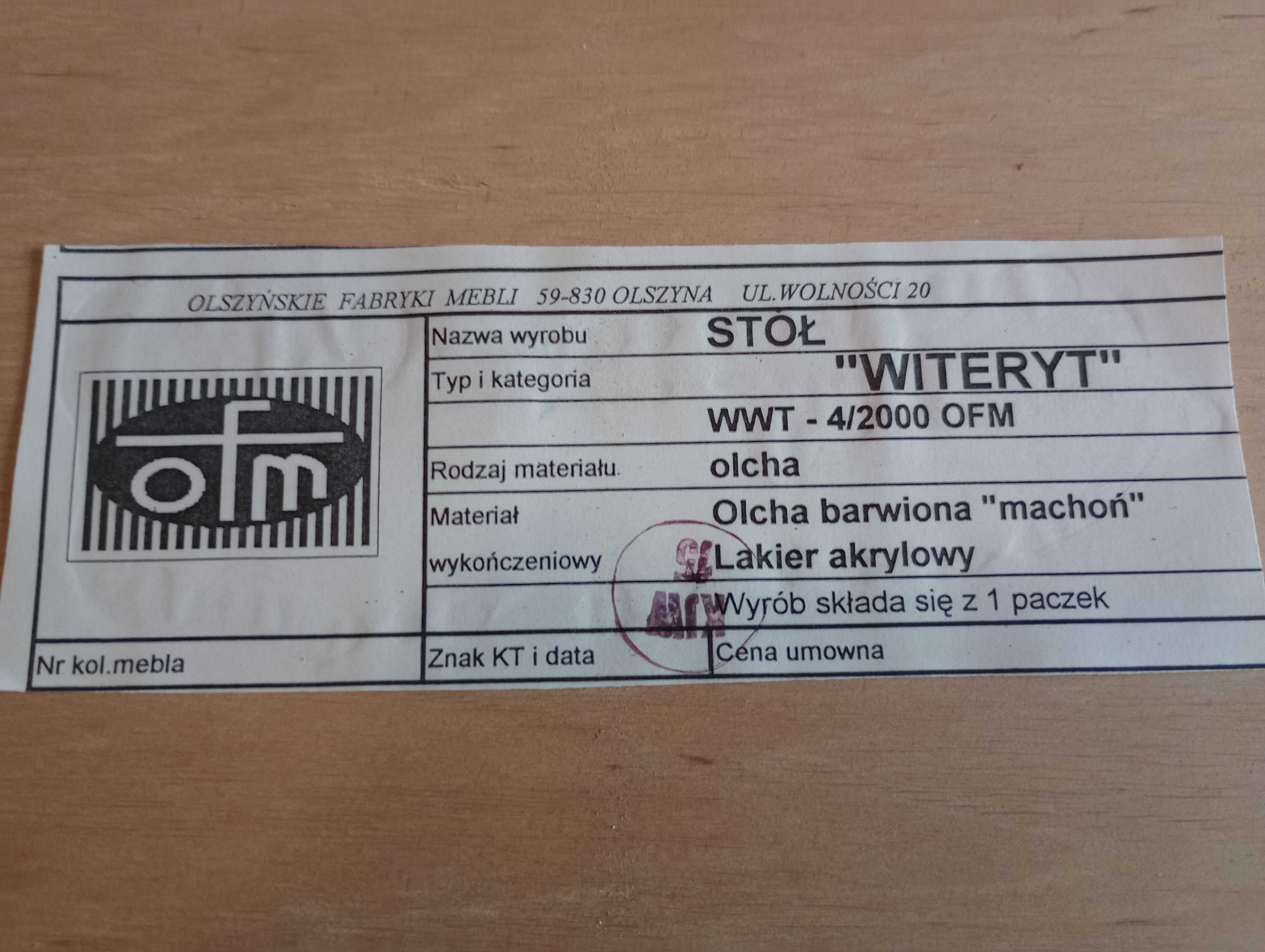 Stół 150(225)/97 Witeryt Olcha barwiona "machoń" Lakier akrylowy