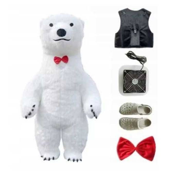 DMUCHANY BIAŁY MIŚ KOSTIUM 2,6M XXL na imprezy – NOWY, sprz. prywatna