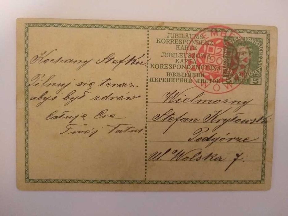 Kartka wysłana z miejscowości Lemberg z roku 1908