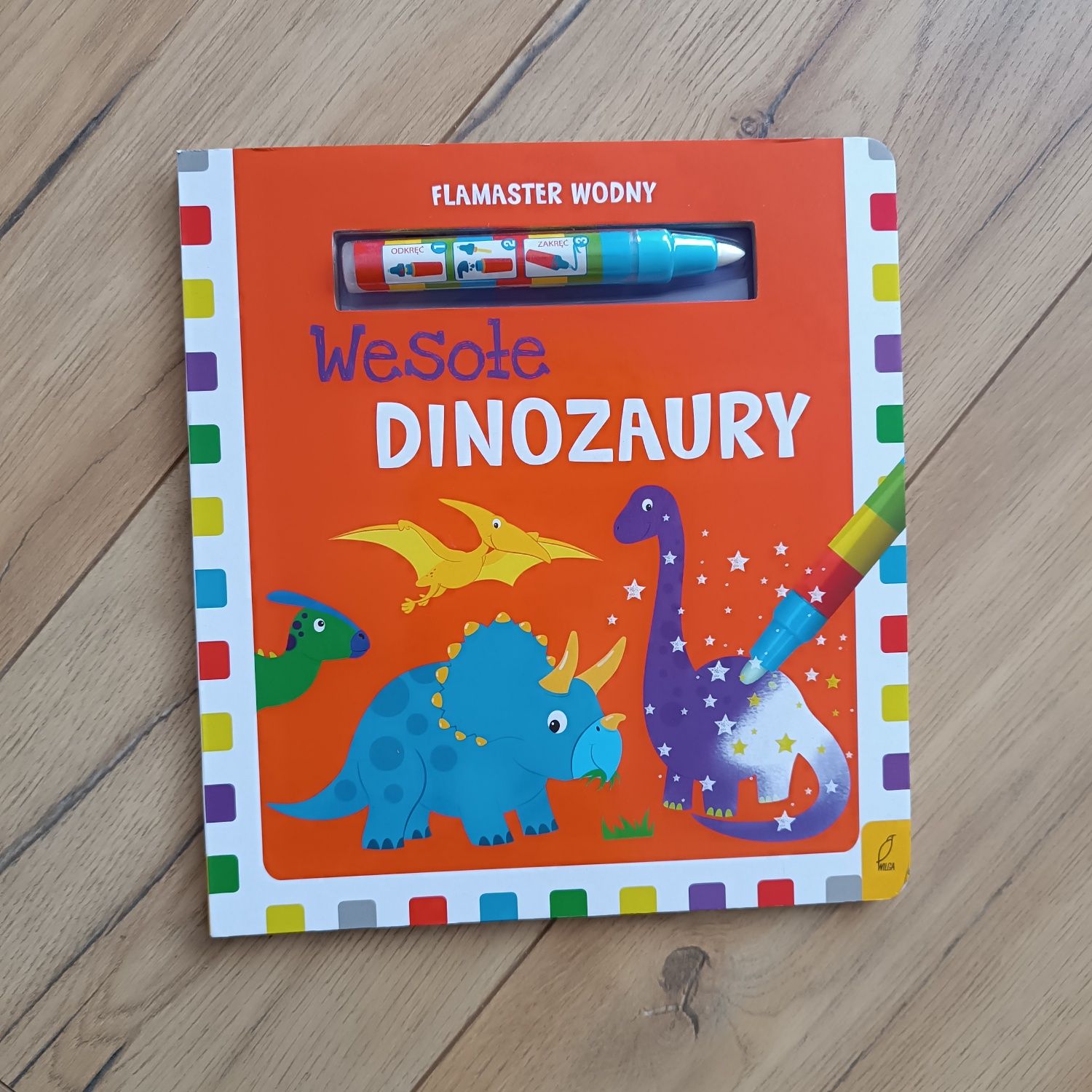 Książka dla dzieci wodna z flamastrem dinozaury