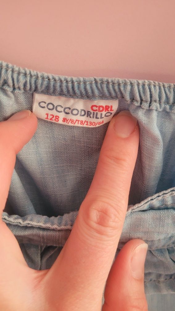Kombinezon 128 Coccodrillo tkaninowy niebieski z falbaną na gumce lato