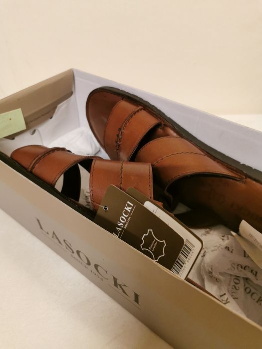 Klapki flip-flop, skórzane, brązowe, rozm. 42