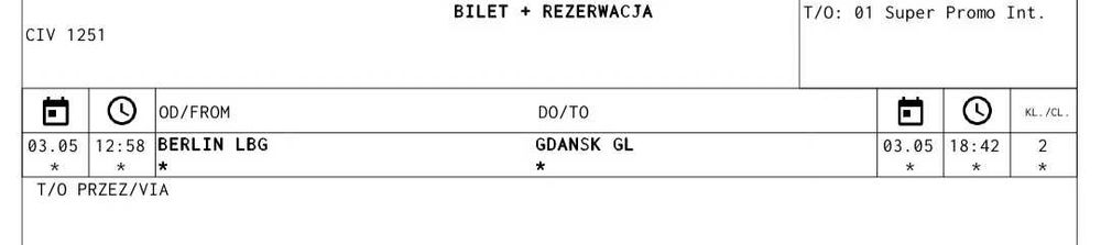 2 bilety pkp Berlin Gdańsk przez Poznan, 3 maja
