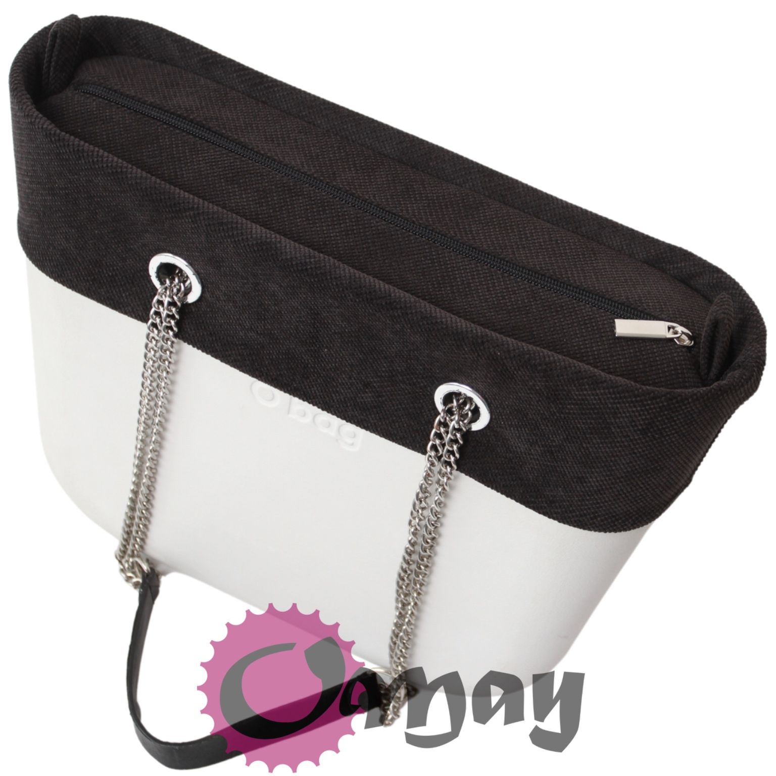 Czarny organizer OBAG MINI +OPASKA welur struktura 2 kieszenie OMAY