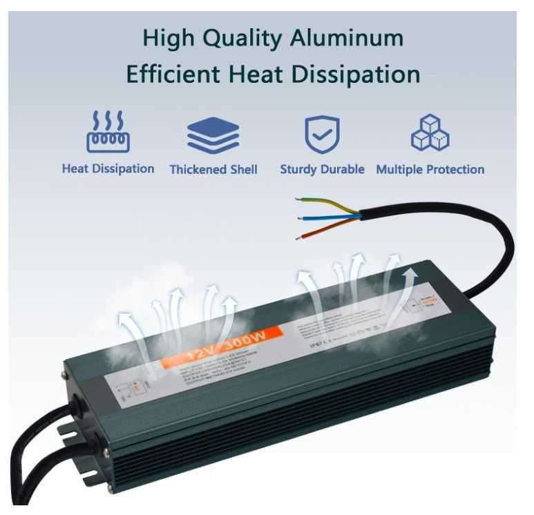 Zasilacz 12V 300W 25A Do Taśm LED Wodoodporny IP67 Transformator