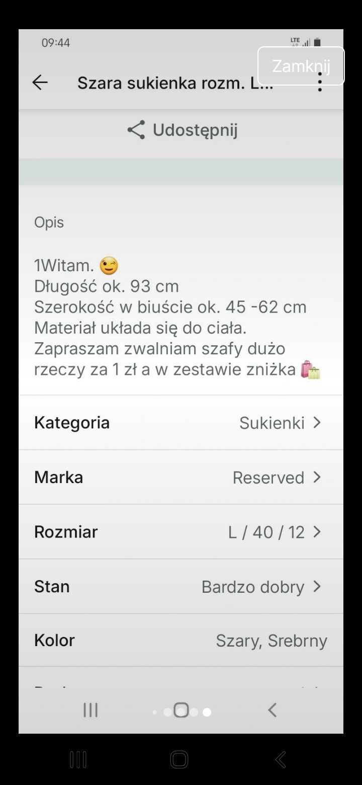 Sukienki szare eleganckie + 1 gratis. Rozm. L