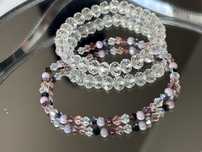 Bransoletka kamienie pudrowy roz liliowy delikatne 2 sztuki handmade