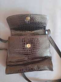 Retro brązowa skórzana mała torebka vintage na ramię