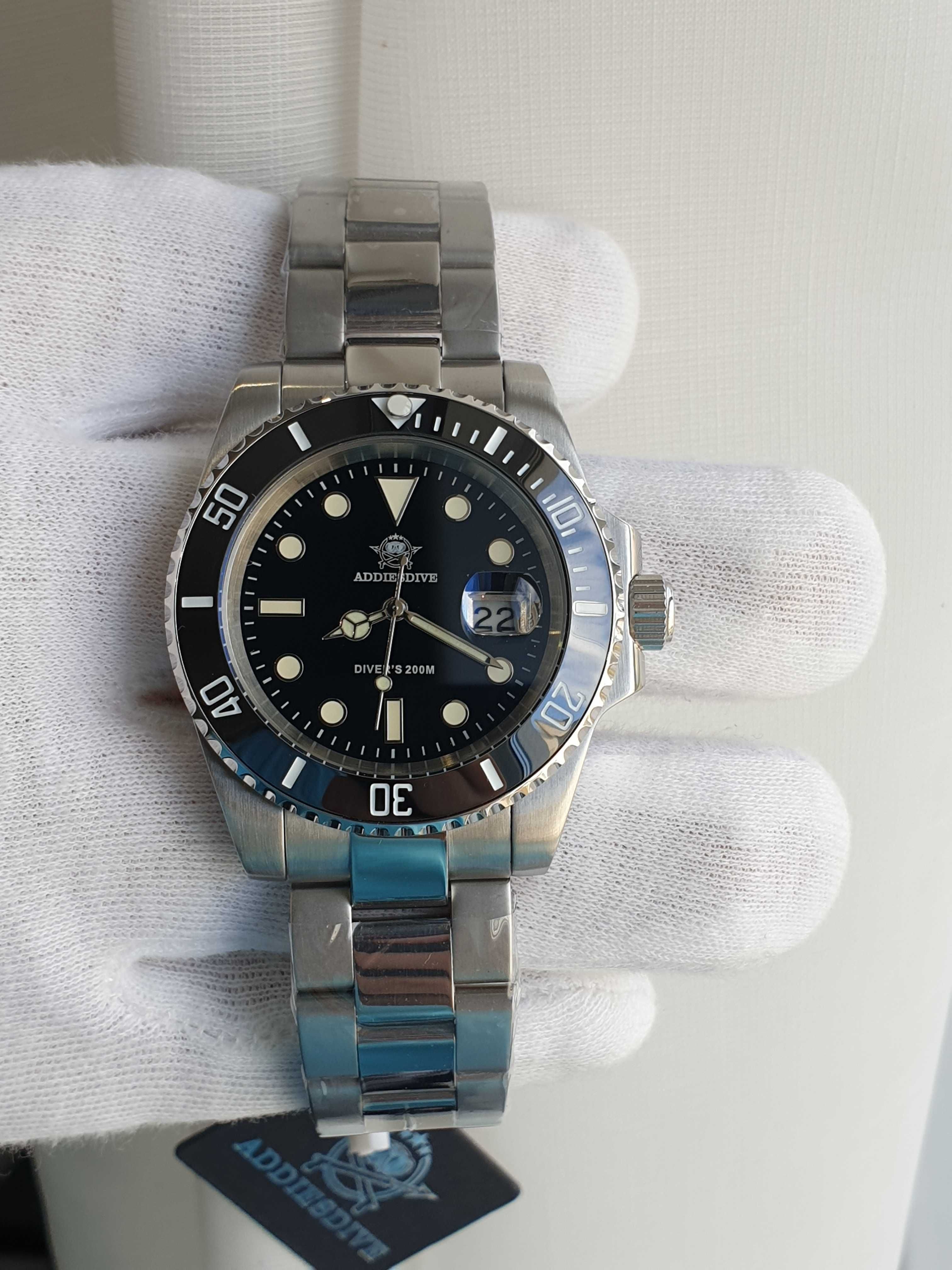 Чоловічий годинник Addiesdive 40.5мм 200м Diver's Black нові