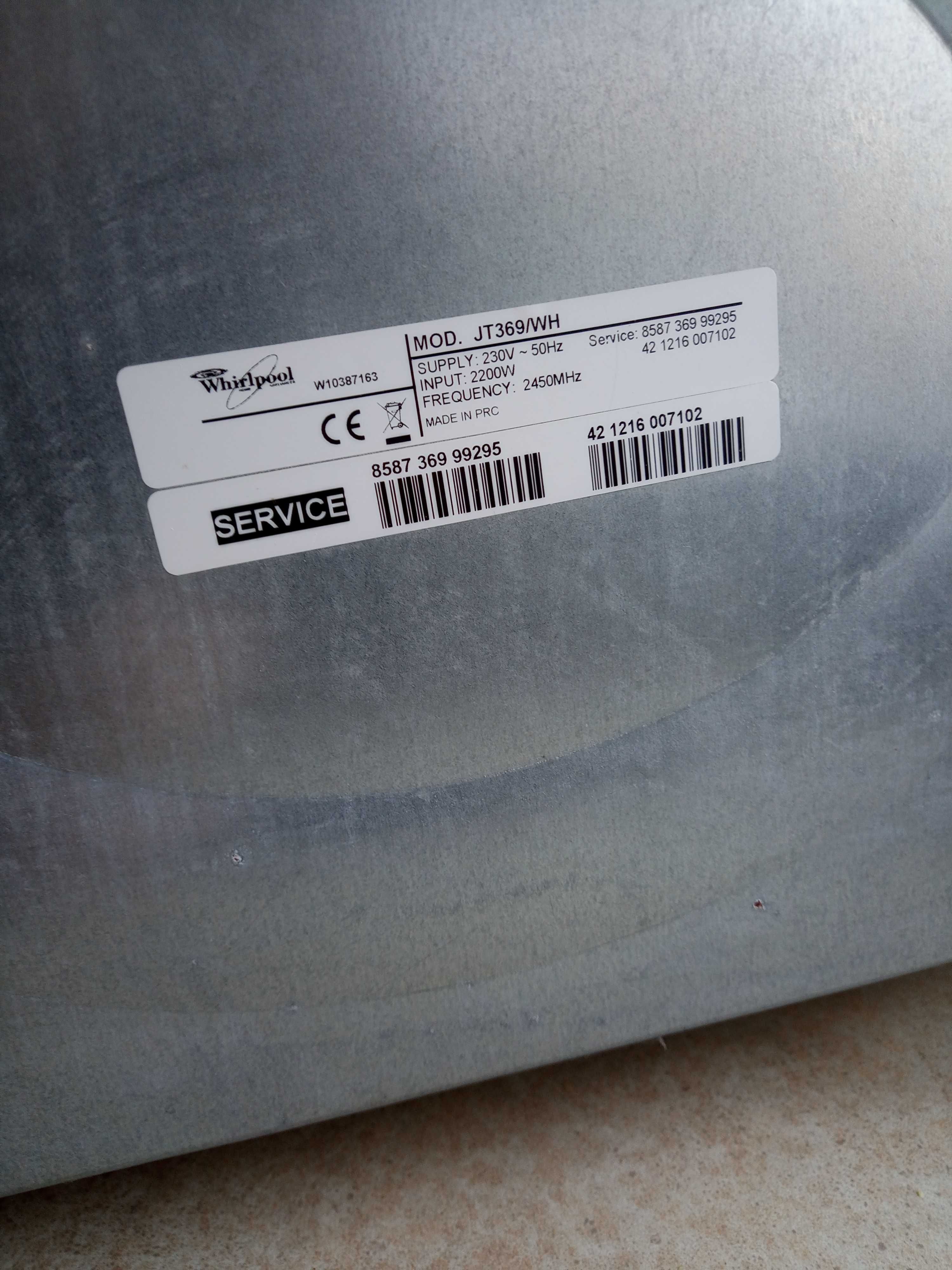Kuchenka mikrofalowa WHIRLPOOL JT 369 WH uszkodzona