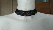 Choker handmade krzyż perełki emo gothic lolita harajuku kawaii jirai