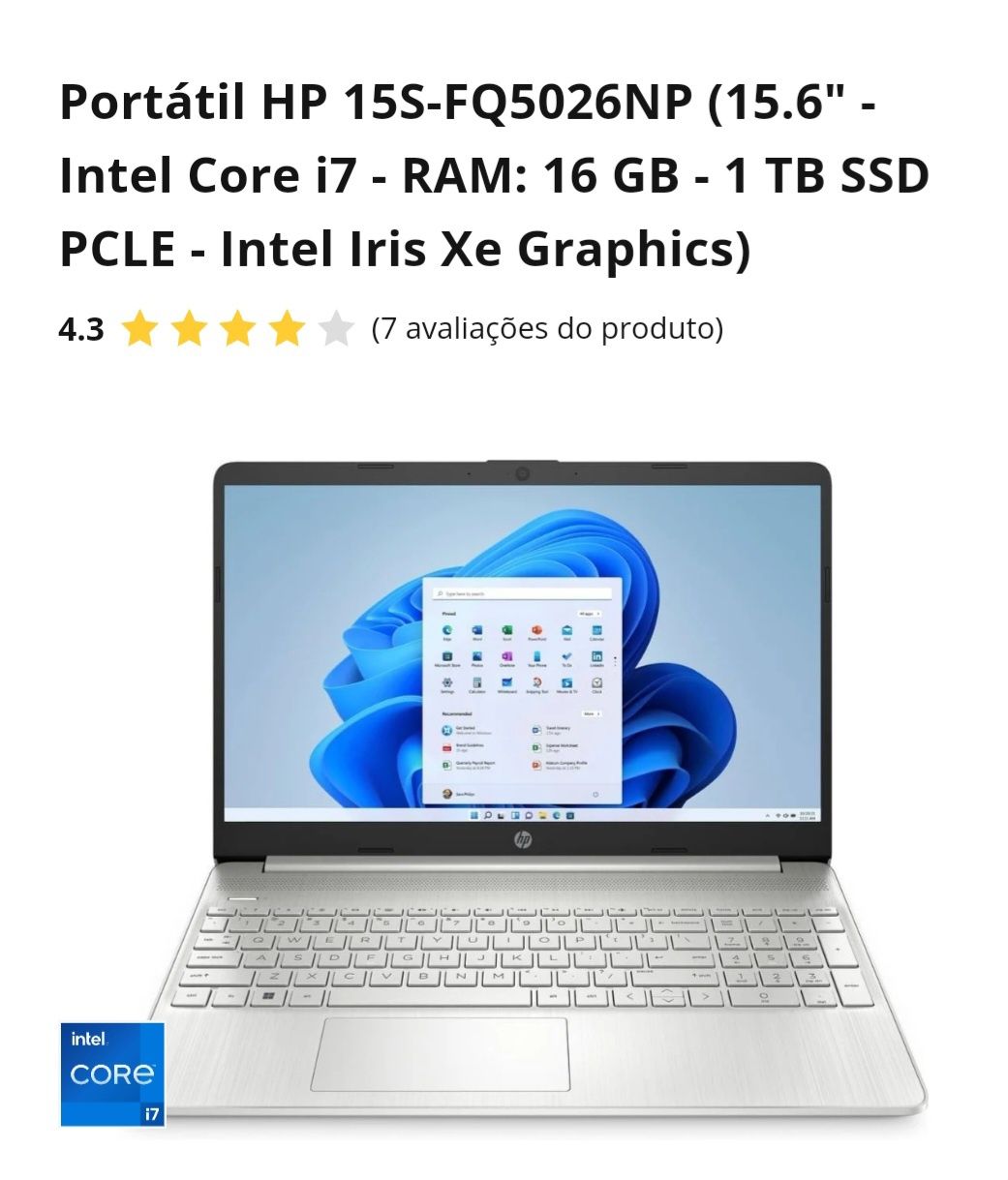 Portátil HP 15S-FQ5026NP (15.6" - Intel Core i7 - RAM: 16 GB - 1 TB SS