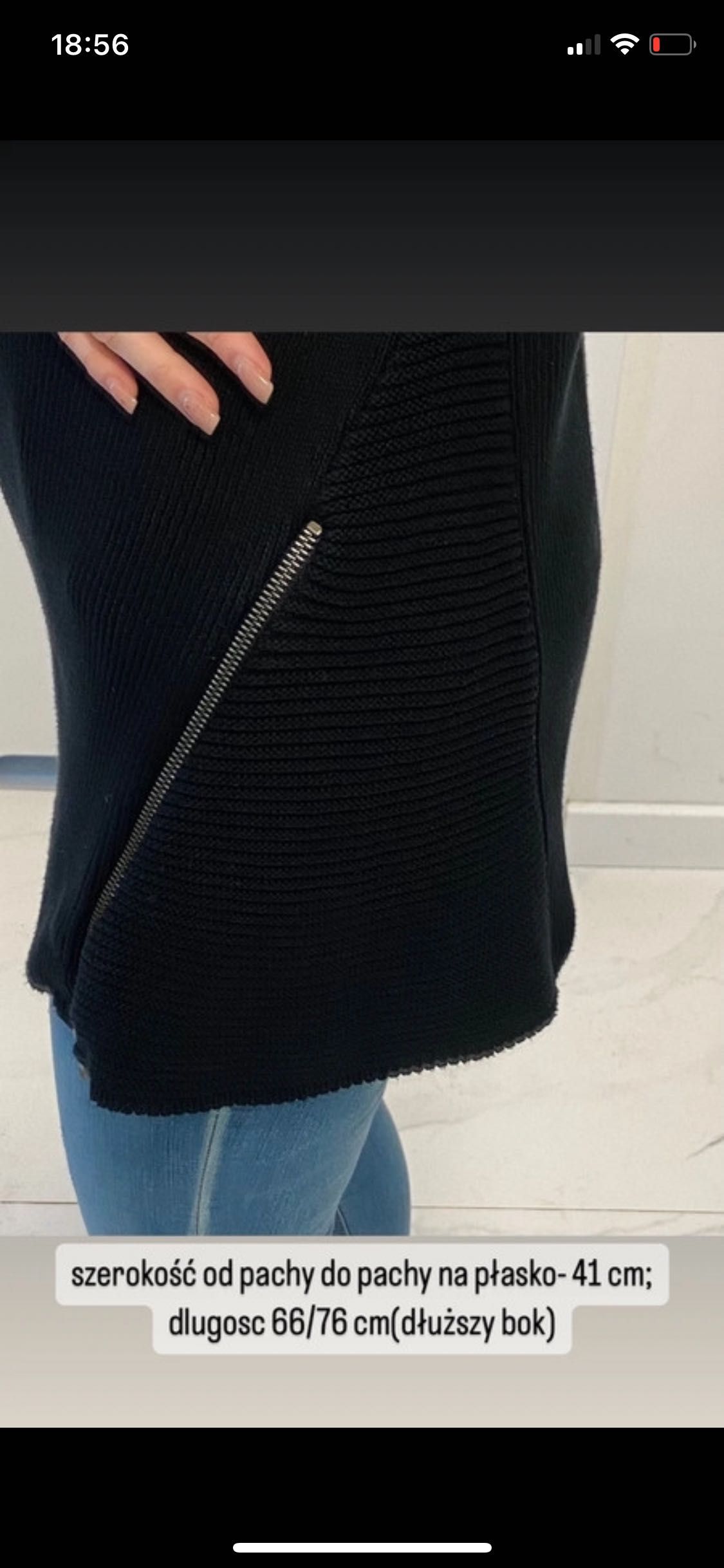 Sweter w prążki asymetryczny Mexx XS/S czarny dekolt w serek tunika