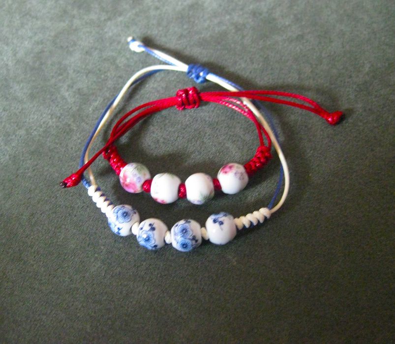 Pulseira Ajustável c/ Contas de Porcelana NOVO - 2 difirentes