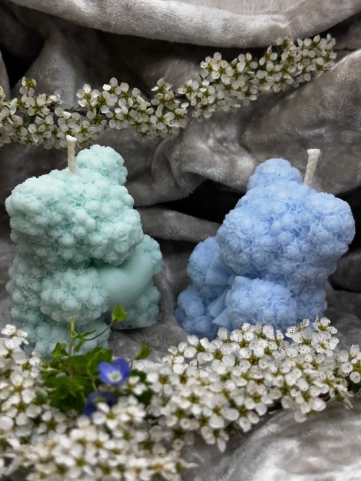 Zestaw pięknych świec świeczek dwa misie z kokardką i serduszkiem