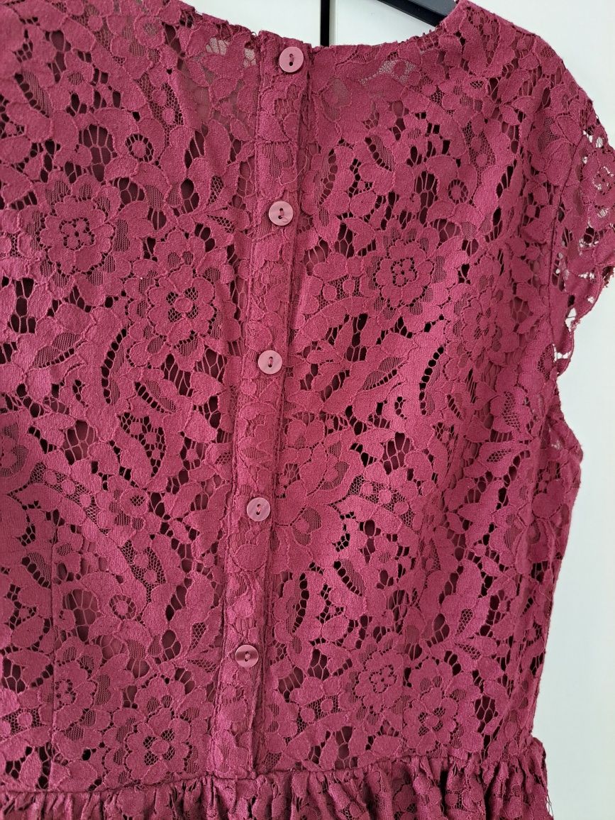 Burgundowa sukienka koronka H&M r 36
