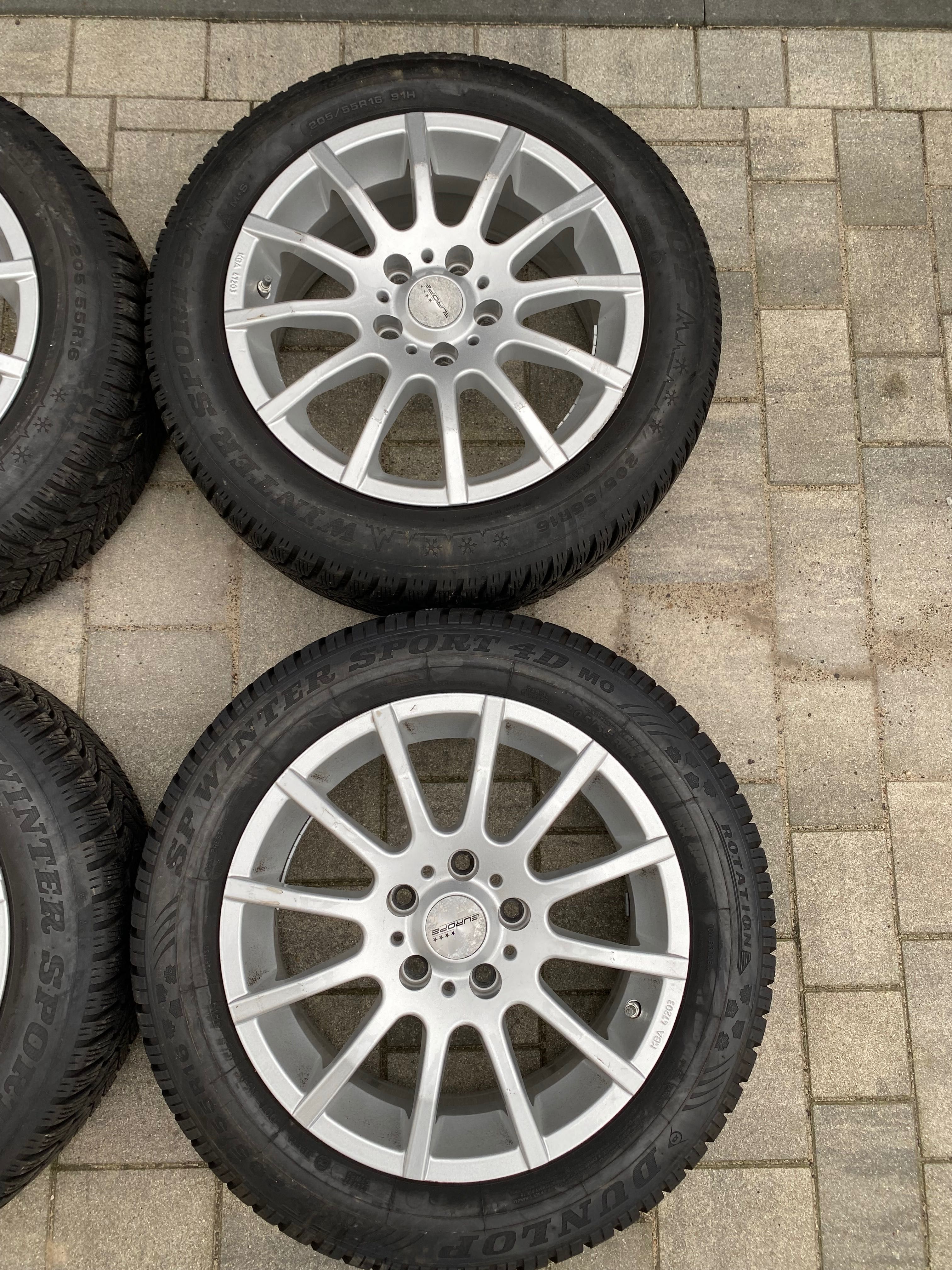 Koła aluminiowe 5x112 ET48 7.0Jx16” opony 205/55R16 zima Dunlop