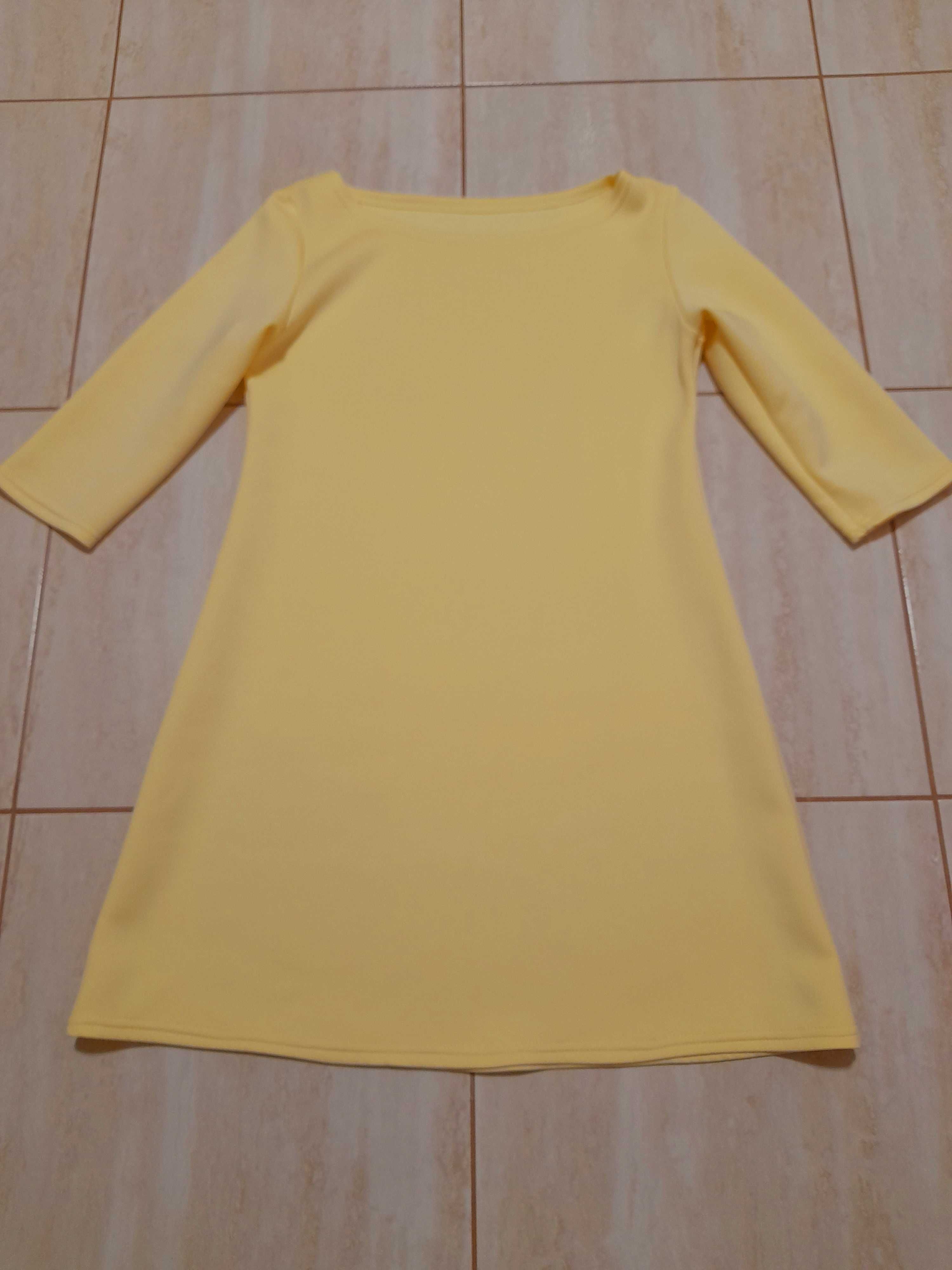 Żółta klasyczna prosta sukienka w literę A, xs, s
