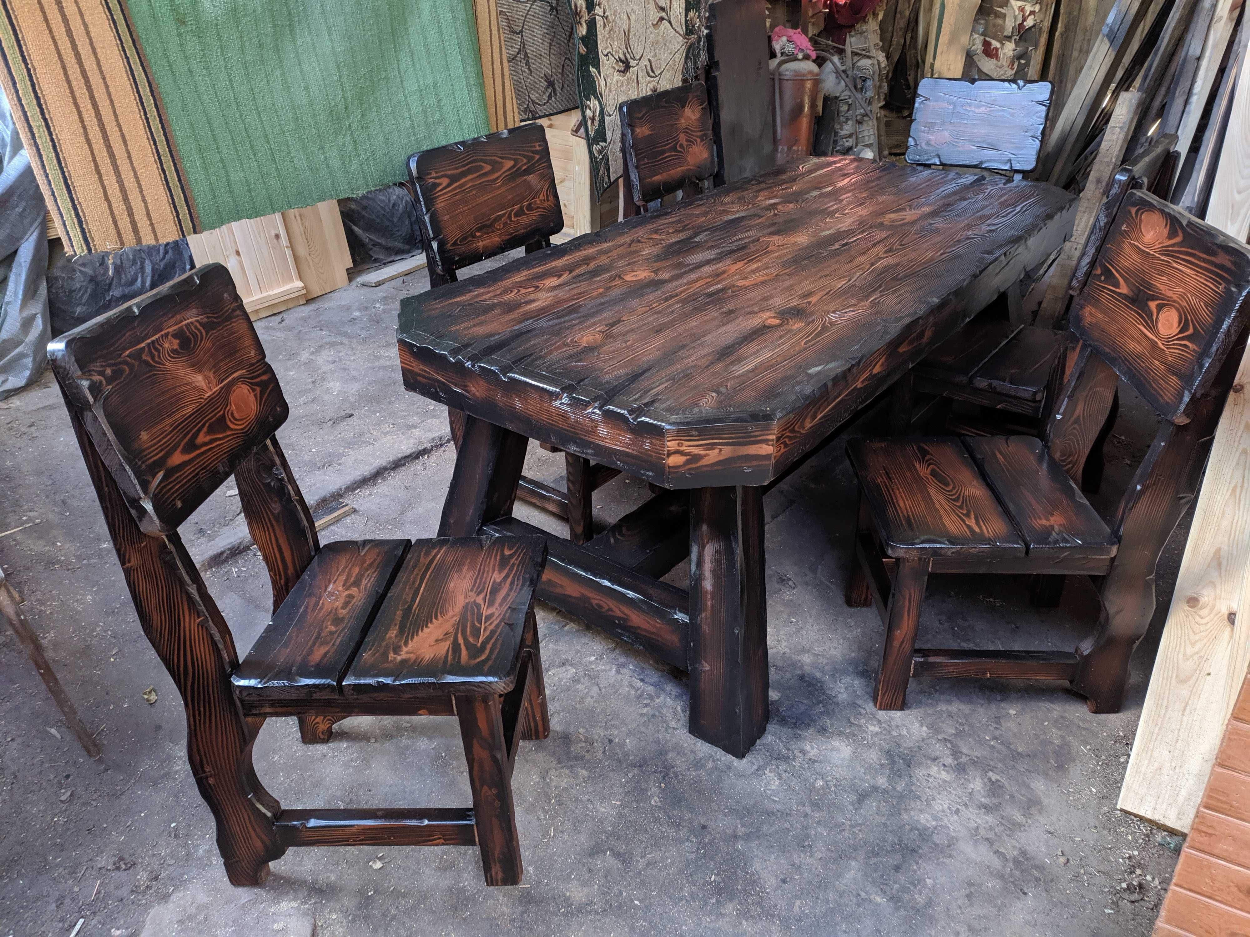 Комплект мебели под старину №8 охотничий (стол, стулья) для бани
