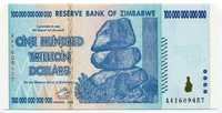 Zimbabwe 100 Trillion Dollars 2008 AA nota Naõ Circulado Original