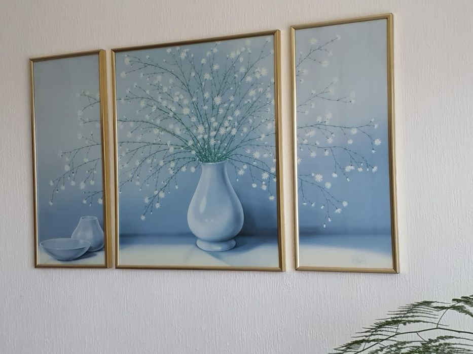 Obraz, pastelowy uroczy tryptyk z kwiatami