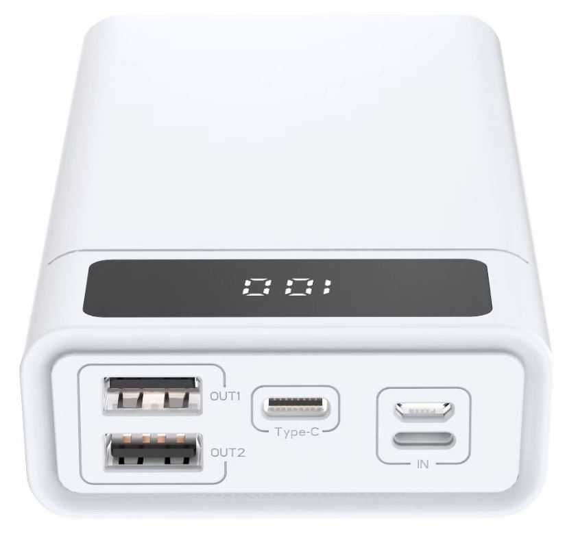 Power Bank Duża Pojemność 40000mAh 2 x USB szybki PD QC USB-C biały FV