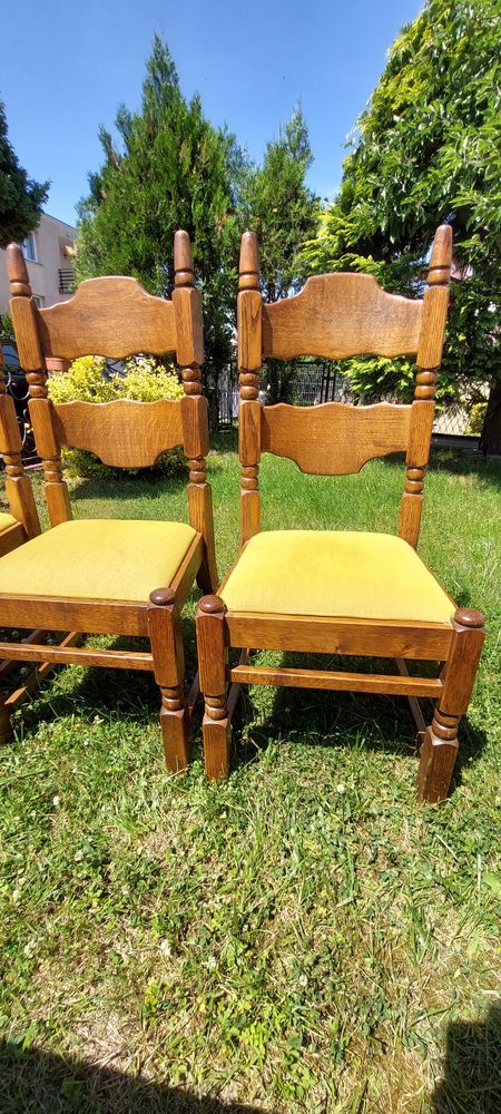 Dębowy drewniany zestaw stół i krzesła