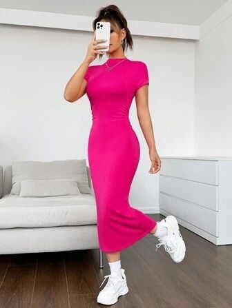 SHEIN L-XL niesamowita NOWA długa sukienka maxi obcisła kolor fuksja