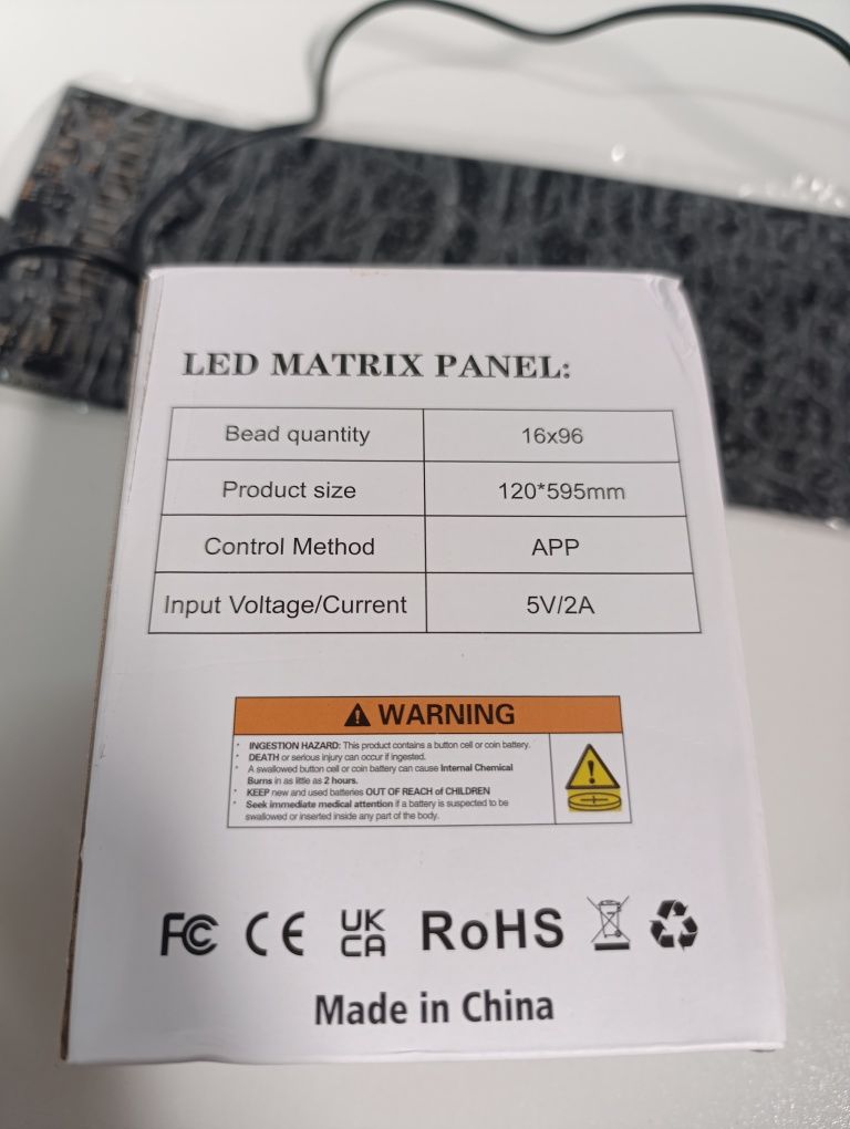Panel LED Matrix 12 × 59 cm – nowy, Bluetooth, z pilotem